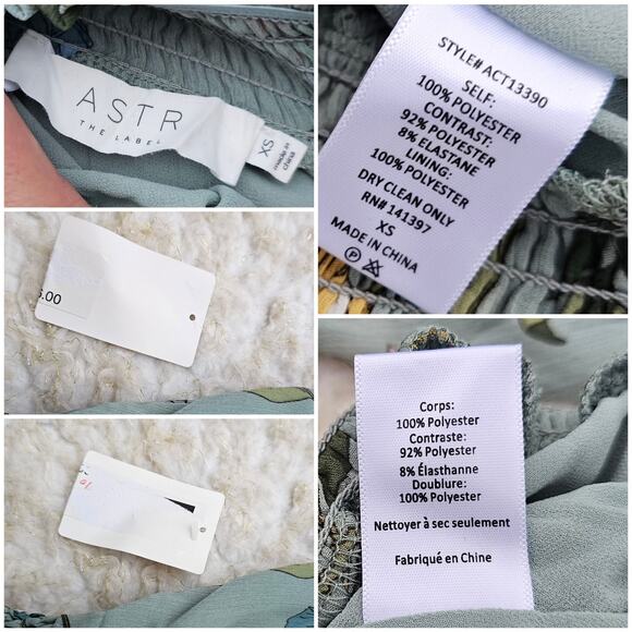 OffShoulder Bodysuit ASTR Lucy Size XS Sage Green Floral Smocked Ruffle Crop NWT - Picture 4 of 9